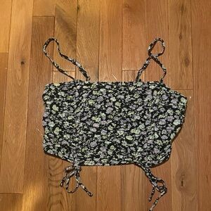 Hollister Black and Green Floral Crop Top